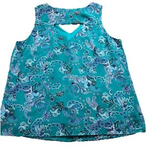 ALXY‎ Paisley Teal Green Sleeveless Tank Top With Ruffles Women's Size 1X